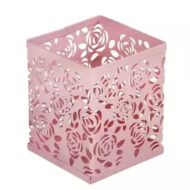 Стакан для пишущих принадлежностей, квадратный с узором, металлический, розовый