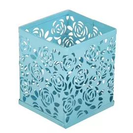 Стакан для пишущих принадлежностей, квадратный с узором, металлический, голубой