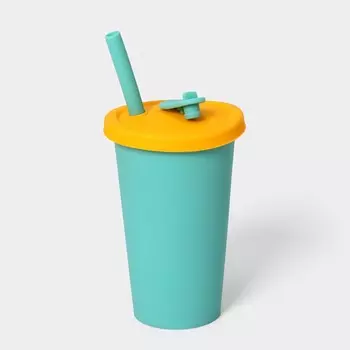 Стакан с крышкой и трубочкой, 350 мл, 9913,5см, цвет зеленый