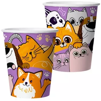 Стаканы (250 мл) кошечки собачки, 6 шт.
