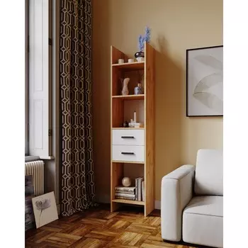 Стеллаж мийа 2, 400х325х1800, дуб крафт золотой/белый