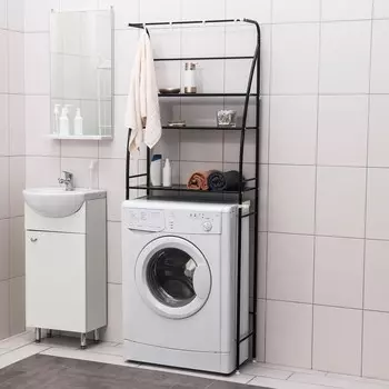 Стеллаж над стиральной машинкой со штангой для сушки, 6625175 см, черный