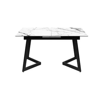 Стол Бакс, стекло с фотопечатью белый мрамор, каркас черный