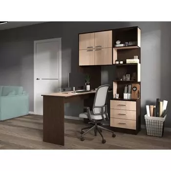 Стол компьютерный №1 левый, 1280х2000х1450, венге/белфорт