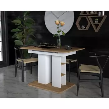 Стол кухонный на одной ножке раймон, 1110(1490)х700х755, белый/дуб золотой