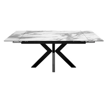 Стол Меджик, стекло с фотопечатью белый мрамор 2, каркас черный