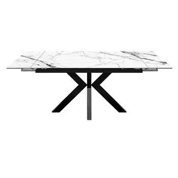 Стол Меджик, стекло с фотопечатью белый мрамор, каркас черный
