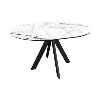 Стол Милтон, стекло с фотопечатью белый мрамор, каркас черный