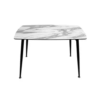 Стол обеденный Брик, стекло с фотопечатью Белый мрамор2, каркас черный