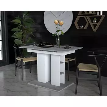 Стол обеденный на одной ножке раймон, 1110(1490)х700х755, белый/бетон