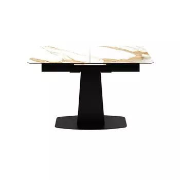 Стол Стенли, стекло с фотопечатью бежевый мрамор, каркас черный