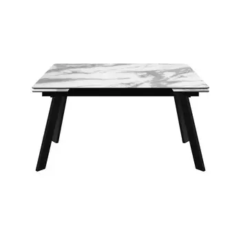 Стол Техас, стекло с фотопечатью белый мрамор 2 , каркас черный