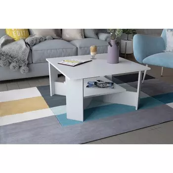 Стол журнальный фьюжн, 804х804х422, белый/белый