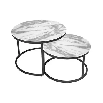 Стол журнальный Остин, стекло с фотопечатью белый мрамор 2, каркас черный