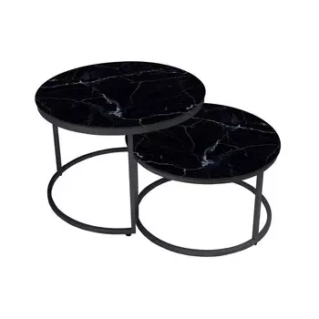 Стол журнальный Остин, стекло с фотопечатью черный мрамор, каркас черный