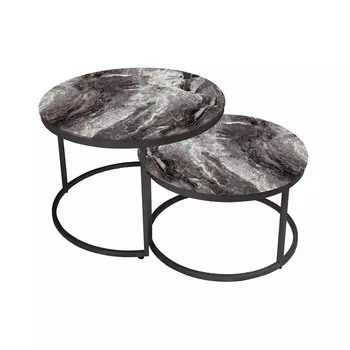 Стол журнальный Остин, стекло с фотопечатью серый мрамор, каркас черный