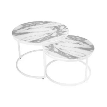Стол журнальный Остин, стекло с фотопечатью белый мрамор 2, каркас белый