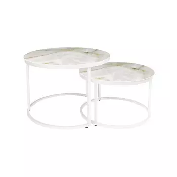 Стол журнальный Остин, стекло с фотопечатью белое золото, каркас белый