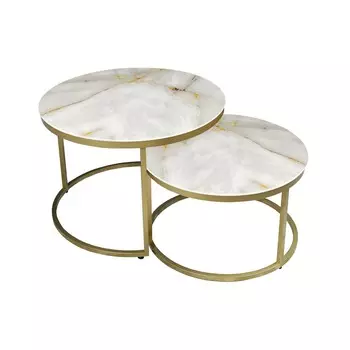 Стол журнальный Остин, стекло с фотопечатью белое золото, каркас золотой