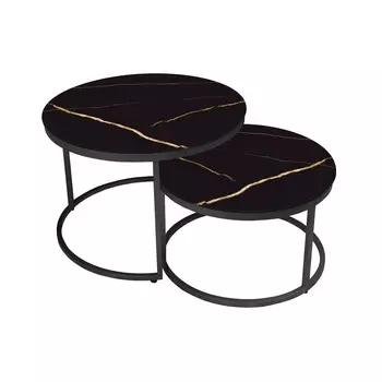 Стол журнальный Остин, стекло с фотопечатью черное золото, каркас черный