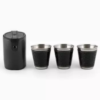 Набор стопок мастер к, 70 мл, 6 см, 3 шт., чехол, металл, экокожа, черный