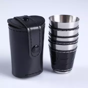 Набор стопок, 30 мл, 4 шт., 43.5 см, нержавеющая сталь, экокожа, черный