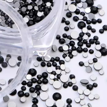 Стразы для декора, круглые, разноразмерные, черные