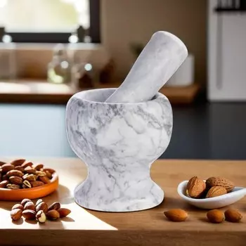 Ступка с пестиком, 250 мл, мрамор, белая