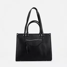 Сумка деловая, отдел на молнии, 2 наружных кармана, длинный ремень, цвет чёрный