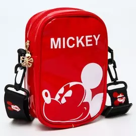 Сумка детская на молнии, 10х15 см, регулируемый ремень, красная, микки маус