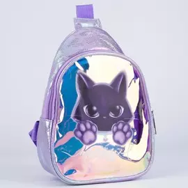 Сумка детская через плечо мяу на молнии, цвет сиреневый