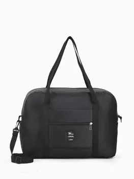 Сумка дорожная на молнии, 3 наружных кармана, держатель для чемодана, длинный ремень, черная