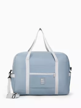 Сумка дорожная на молнии, 3 наружных кармана, держатель для чемодана, длинный ремень, серая