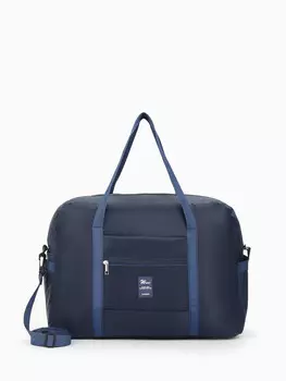 Сумка дорожная на молнии, 3 наружных кармана, держатель для чемодана, длинный ремень, синяя