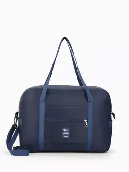 Сумка дорожная на молнии, 3 наружных кармана, держатель для чемодана, длинный ремень, синяя