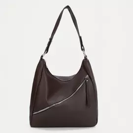 Сумка-хобо, отдел на молнии, наружный карман, цвет коричневый