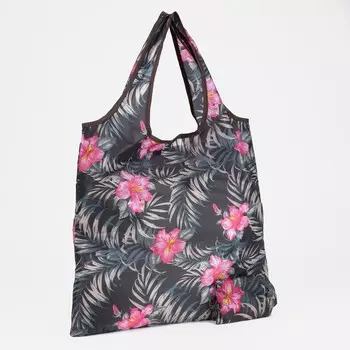 Сумка хозяйственная без застежки, складная, цвет черный/розовый