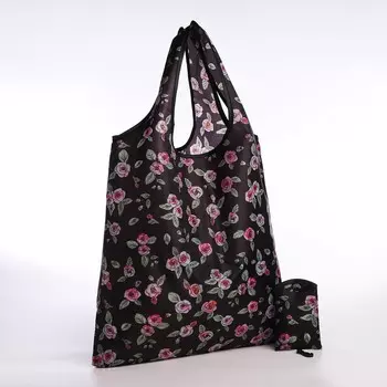 Сумка хозяйственная без застежки, складная, цвет черный/розовый