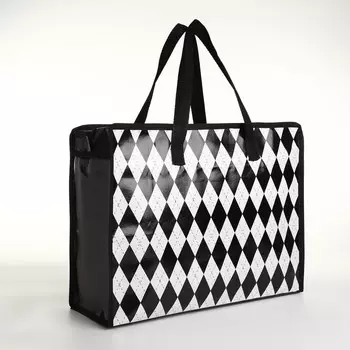 Сумка хозяйственная на молнии, цвет черный/белый