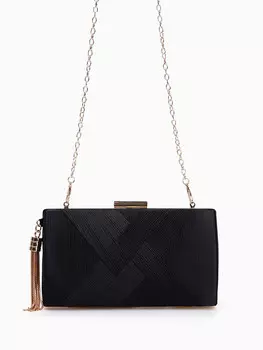 Сумка-клатч женская вечерняя на фермуаре, жесткий корпус, с золотистой кисточкой, черная