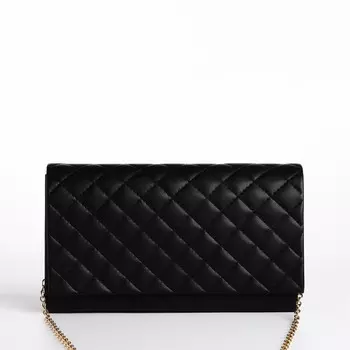 Сумка-клатч женская на магните, на длинной цепочке, со стежкой, черная