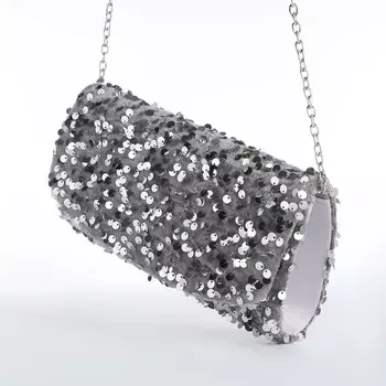 Сумка-клатч вечерняя на магните, на цепочке, с пайетками, серебристая