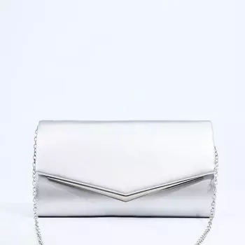 Сумка-клатч женская вечерняя на магните, с длинной цепочкой, серебристая