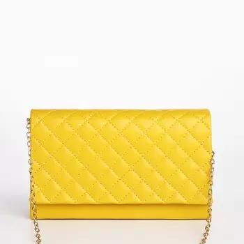 Сумка-клатч женская на магните, на длинной цепочке, со стежкой, желтая