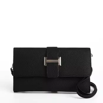 Сумка-клатч на магните, длинный ремень, цвет черный