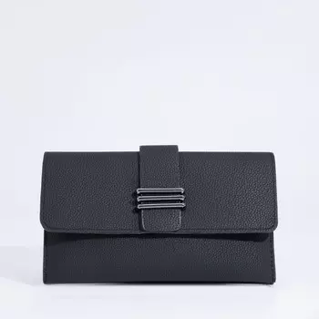 Сумка-клатч на магните, длинный ремень, цвет черный