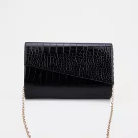 Сумка-клатч женская вечерняя на магните, на цепочке, с текстурой под рептилию, черная