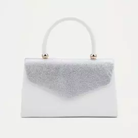 Сумка-клатч женская вечерняя на магните с ручкой, комбинированная, белая