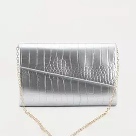 Сумка-клатч, отдел на клапане, цвет серебрянный