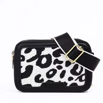 Сумка женская на молнии, цвет черный/белый/леопард